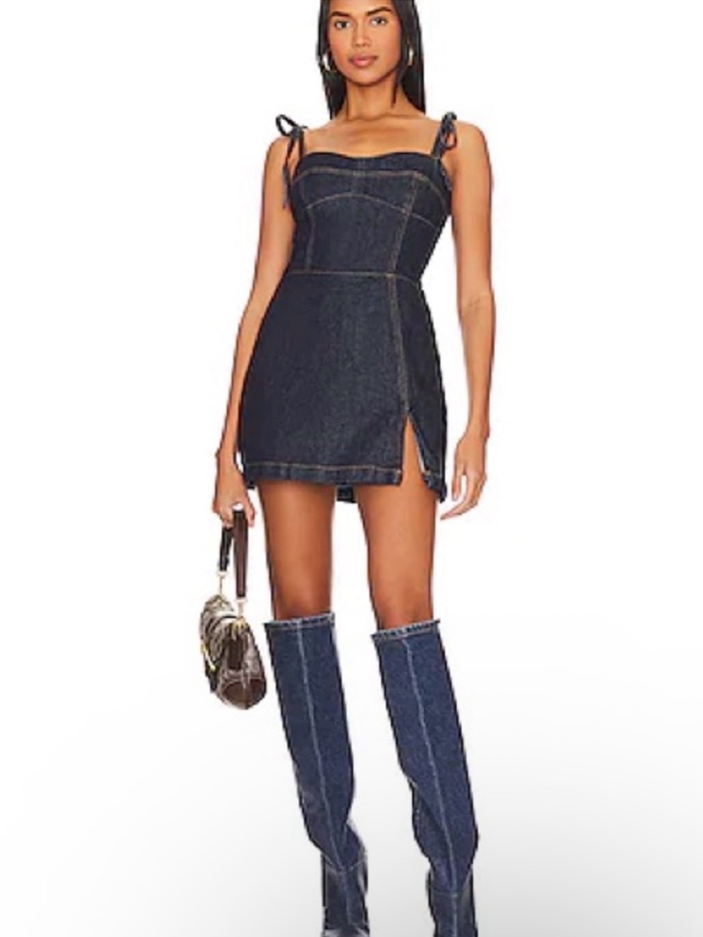 Amanda Uprichard Dark Denim Mini Dress with Side Slit